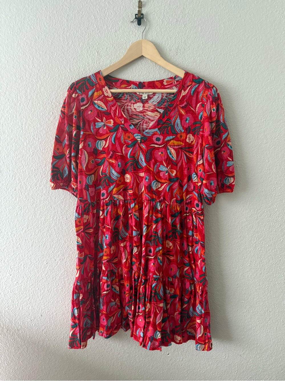 The Pioneer Woman Red Floral Tiered Dress Knee Length Size Large